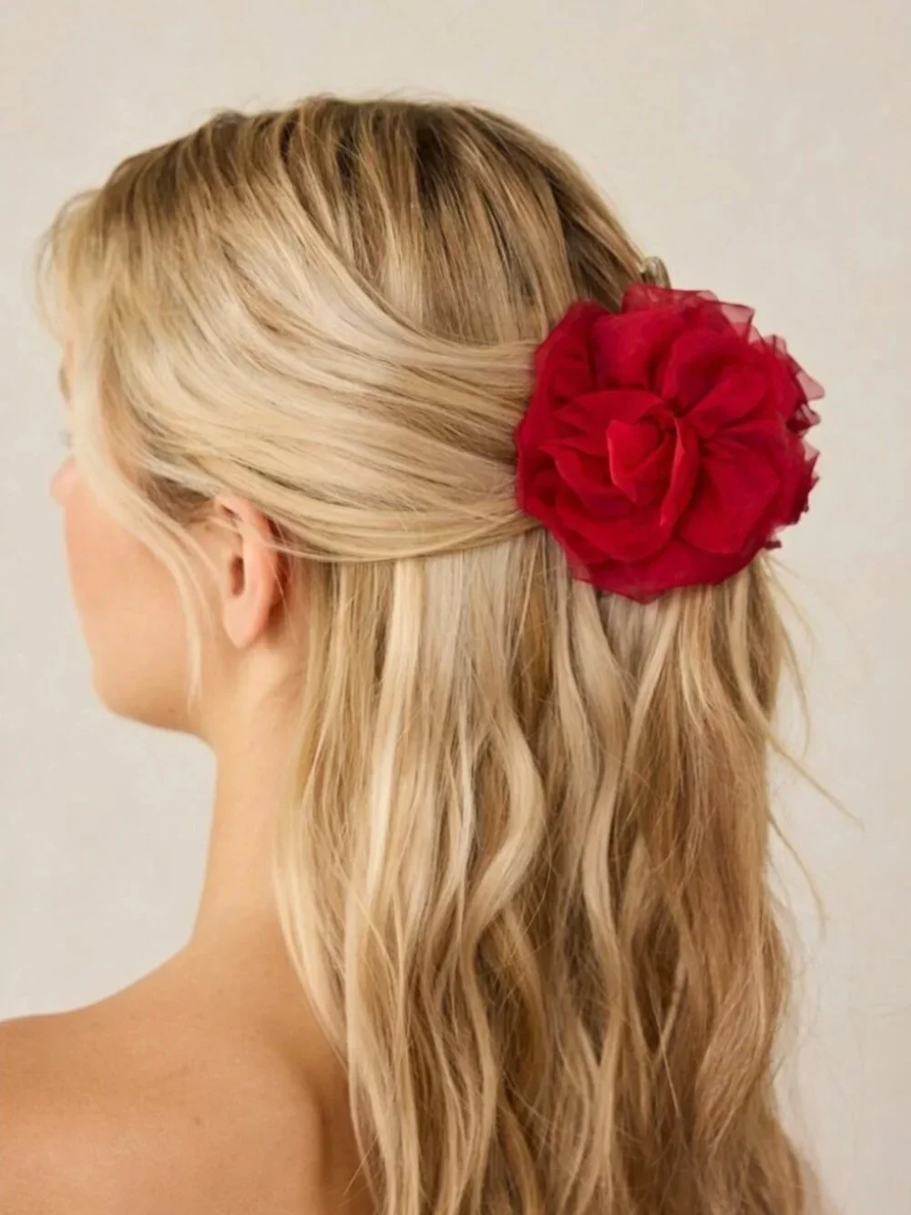 Red Rose Flower Hair Claw Clip